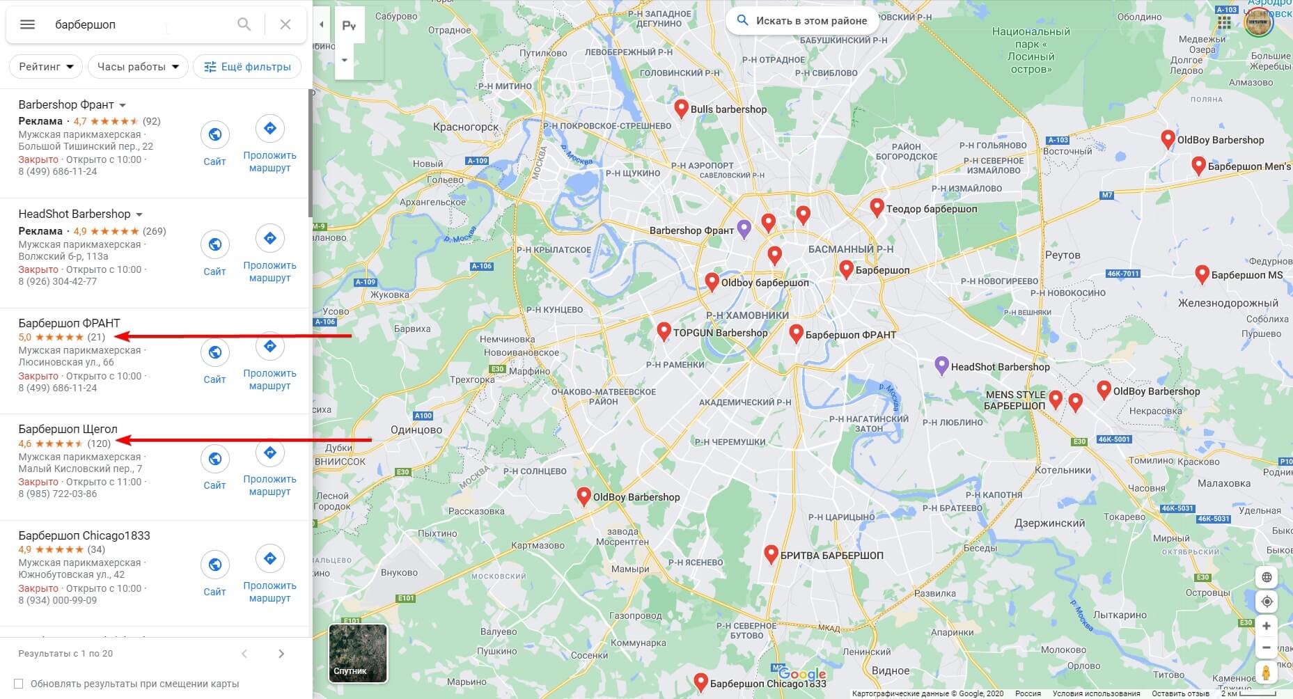 карта с рейтингом